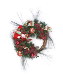 Wreath With Red Berries and Ornaments