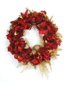 Amaryllis Wreath with Gold Ornaments and Gold Accents