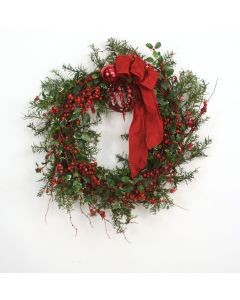 Nito Wreath with Rosemary,Holly, Berries & Ornaments