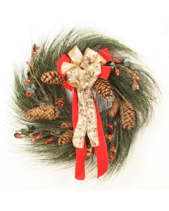 Long Pine Wreath with Berries and Ribbon
