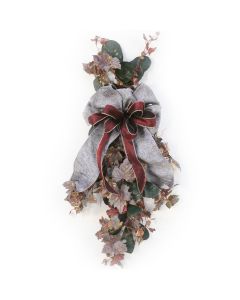 Frosted Grape Leave Swag with Laurel and Ribbon (Pack 2)