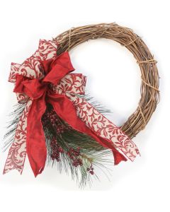 Christmas Wreath with Pine and Berries and Ribbon (Pack 2)