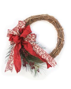 Christmas Wreath With Pine and Berries and Ribbon (Pack 2)