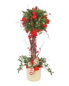 Holiday Topiary with Holly and Ribbon