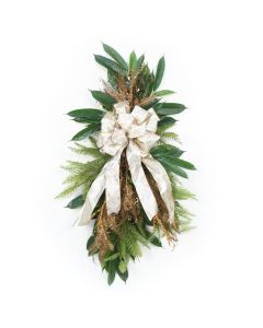 Pine Swag With Bronze Fern and Ivory Ribbon