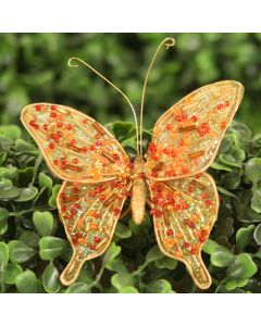 3" Beaded Butterfly with Wire in Gold