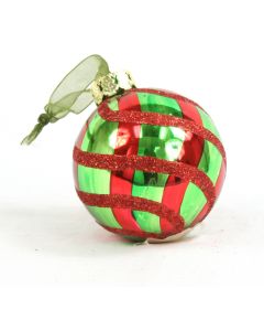 100mm Swirled Glass Ball Ornament Red/Green