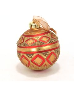 100mm Hand Painted Glass Ball Ornament Burgundy/Gold