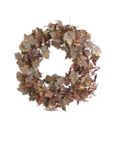 BURGUNDY GOLD FROSTED GRAPE LEAF WREATH 