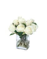 Waterlook® Cream White Roses in Tall Glass Square