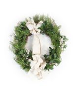 Cedar Wreath With Pittosporum and Glitter Locust and Ribbon