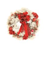Flocked Wreath with Red Amaryllis and Ornaments