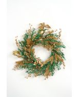 Green and Gold Glittered Wreath with Gold Berries