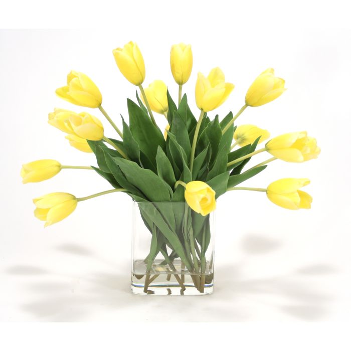 Waterlook Yellow Tulips In Rectangular Glass Vase Distinctive Designs