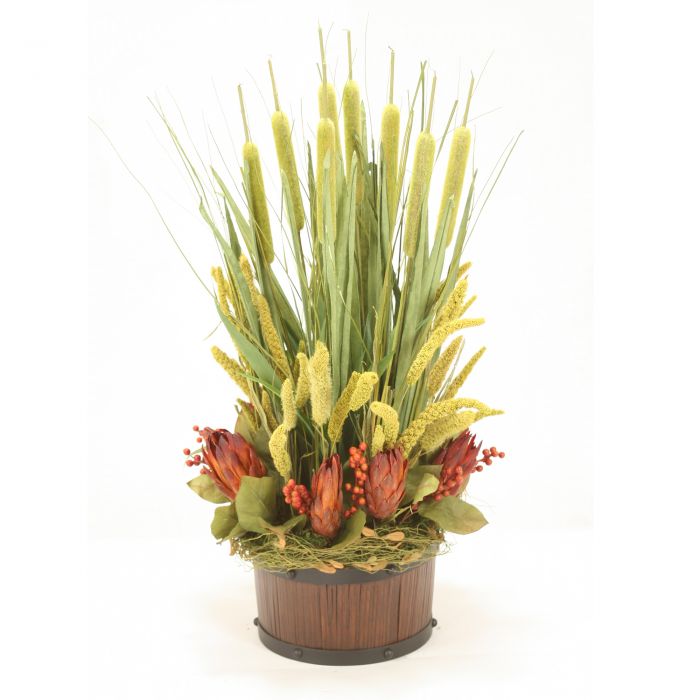 Cattails and Repens with Millet and Grass in Round Planter
