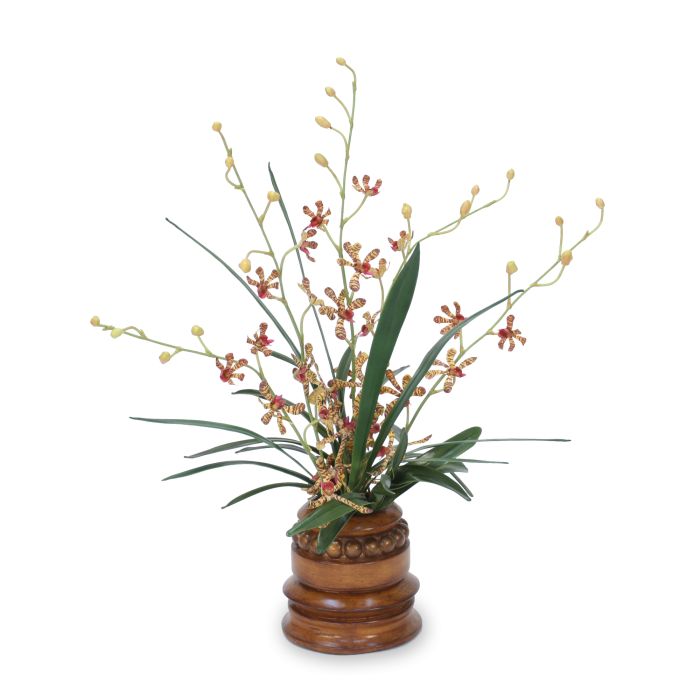 Orchid Foliage In Brown Wooden Vase, Wooden Vase Flower Arrangements